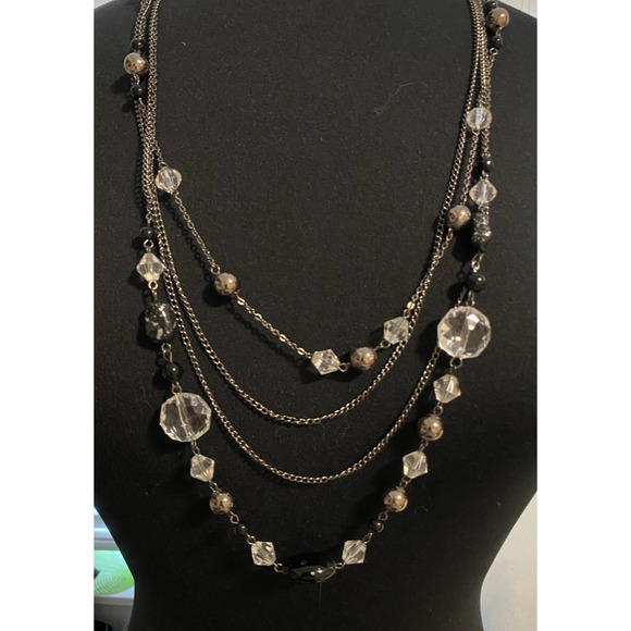 Vintage 4-Tier Statement Necklace Beaded Silver Tone 17 in Chain Boho Necklace - Picture 2 of 6